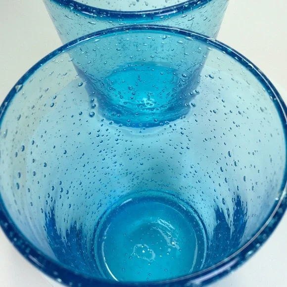 Blue Bubble Glass Hand Blown Drinking Glasses - Picture 5 of 8